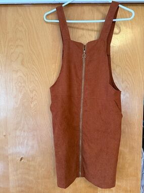 Rust Brown Zip-Front Pinafore Dress